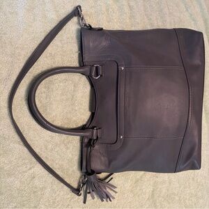 Tignanello Gray Large Tote Satchel Shoulder Bag Tassel Strap